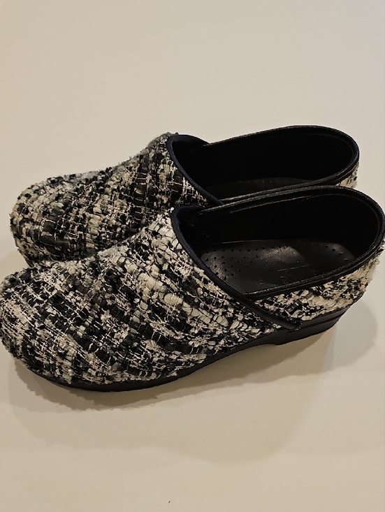 Sanita Danish Black and White Tweed Slip-On Clogs W/back Women's Size 41 - Picture 5 of 12